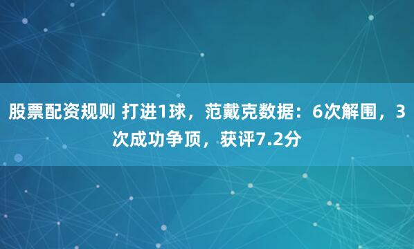 股票配资规则 打进1球，范戴克数据：6次解围，3次成功争顶，获评7.2分